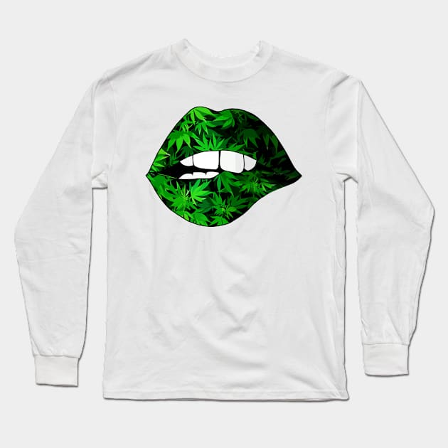 Funny Sexy Lips Cannabis Marijuana Long Sleeve T-Shirt by Teeeshirt